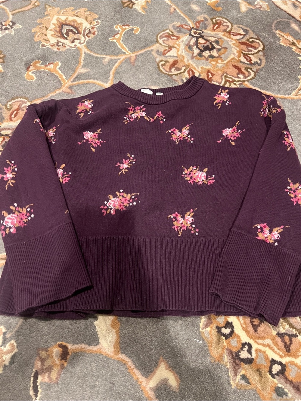 GAP Plum Crewneck Sweatshirt with Pink Floral Accents